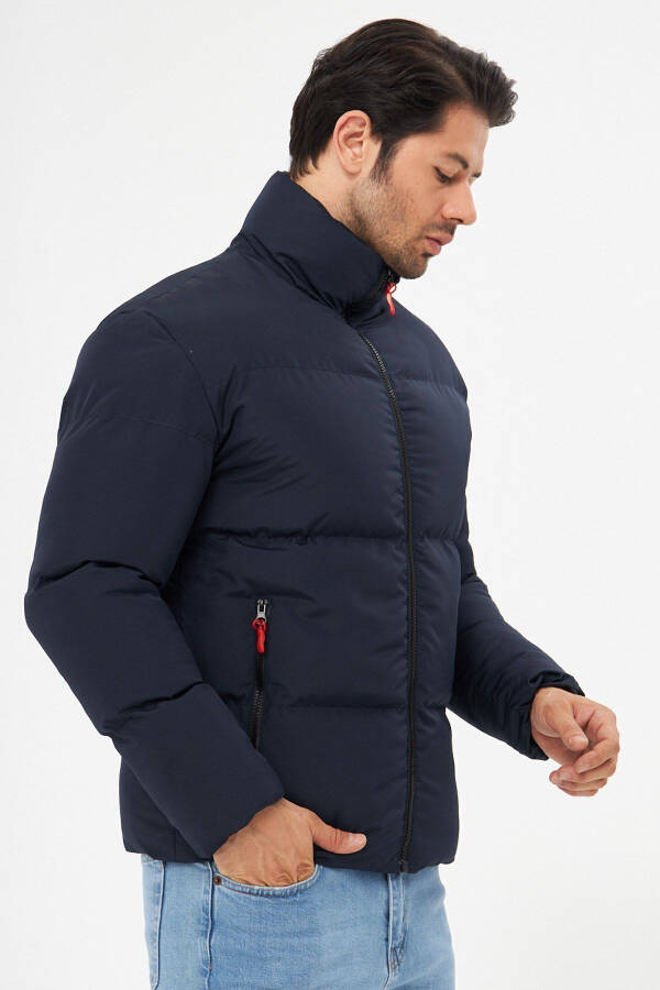 Men's Navy Blue Windproof Padded Winter Jacket with Inner Lining - 11