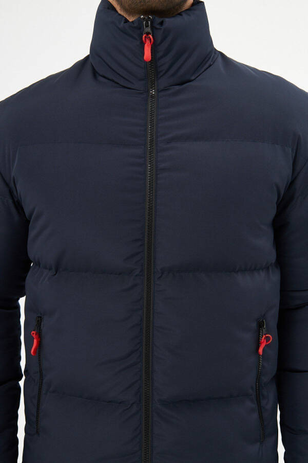 Men's Navy Blue Windproof Padded Winter Jacket with Inner Lining - 12