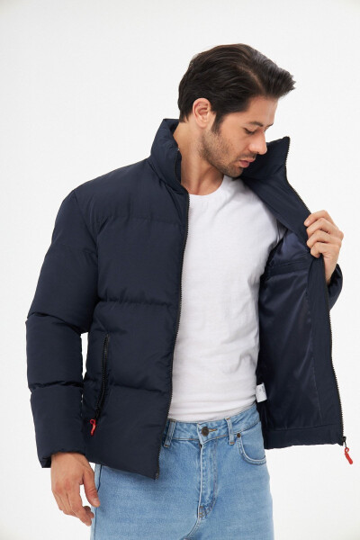 Men's Navy Blue Windproof Padded Winter Jacket with Inner Lining - 14