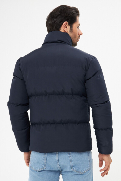 Men's Navy Blue Windproof Padded Winter Jacket with Inner Lining - 15