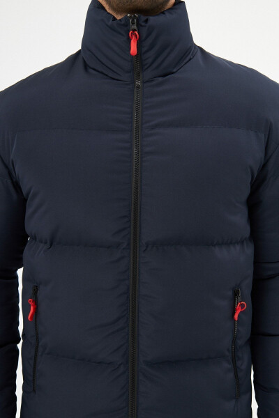 Men's Navy Blue Windproof Padded Winter Jacket with Inner Lining - 4