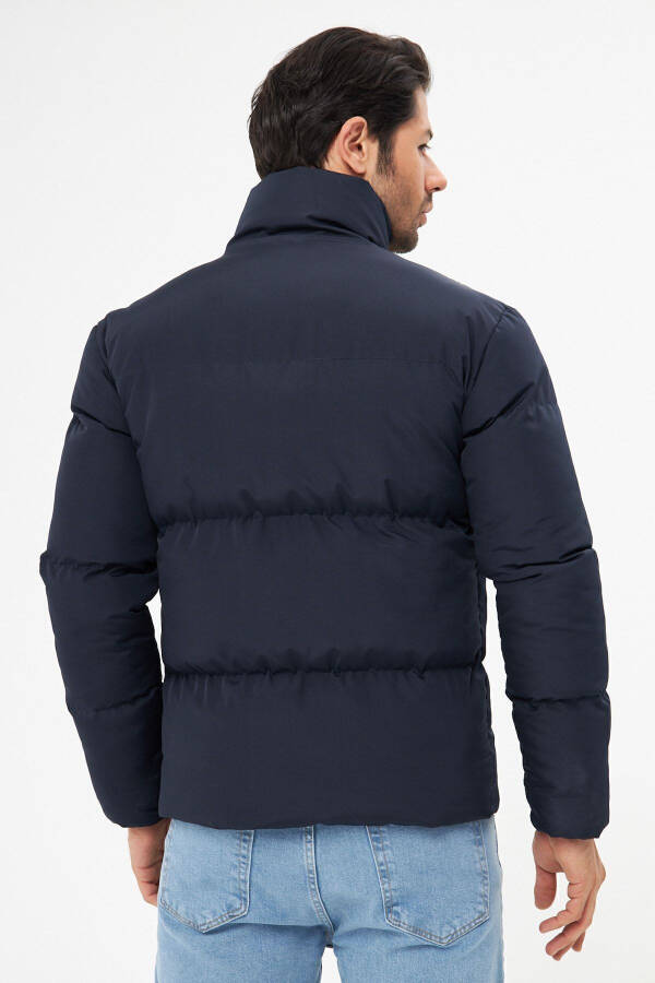 Men's Navy Blue Windproof Padded Winter Jacket with Inner Lining - 7