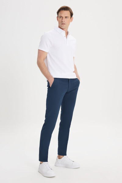 Men's Navy Canvas Slim Fit Skinny Side Pocket Stretch Chino Pants - 5