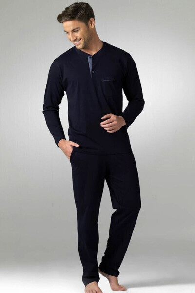 Men's Navy Cotton 2-Piece Pajama Set - 2