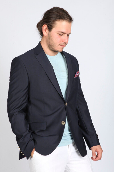 Men's Navy Gabardine Blazer Jacket - 1