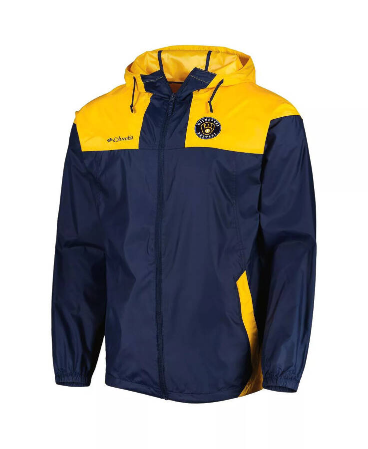 Men's Navy, Gold Milwaukee Brewers Omni-Shade Flash Forward Challenger Full-Zip Windbreaker Jacket Navy, Gold - 3