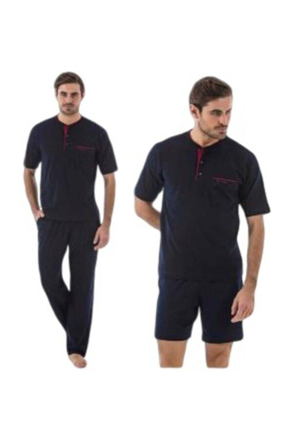 Men's Navy Groom Gift Set 3 Piece Cotton Pajama Set - 4