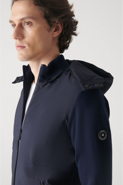 Men's Navy Hooded Wool Coat - 7