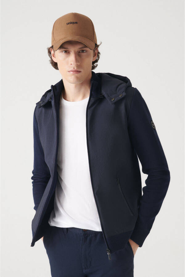 Men's Navy Hooded Wool Coat - 3