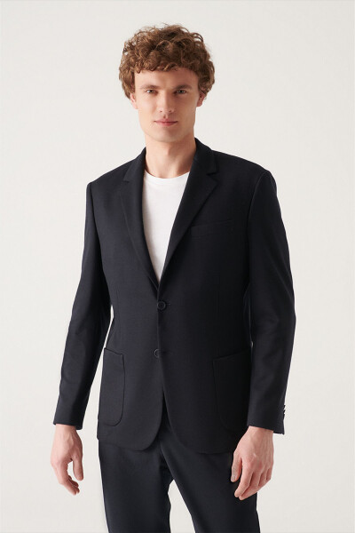 Men's Navy Knit Slim Fit Jacket - 6