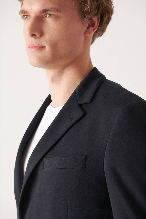 Men's Navy Knit Slim Fit Jacket - 7