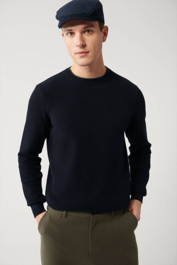 Men's Navy Knit Sweater - 1