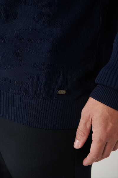 Men's Navy Rayon Knit Sweater - 2