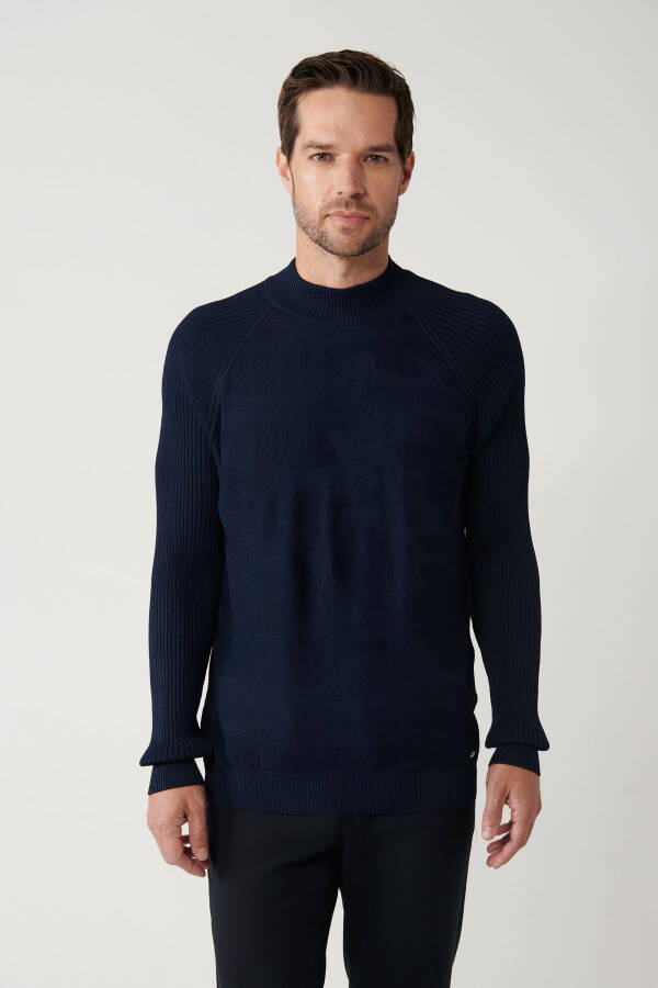 Men's Navy Rayon Knit Sweater - 3