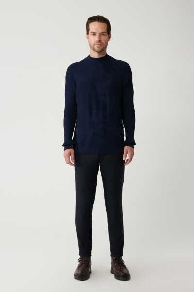 Men's Navy Rayon Knit Sweater - 5