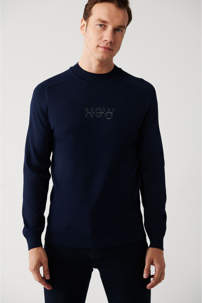 Men's Navy Rayon Knit Sweater - 1