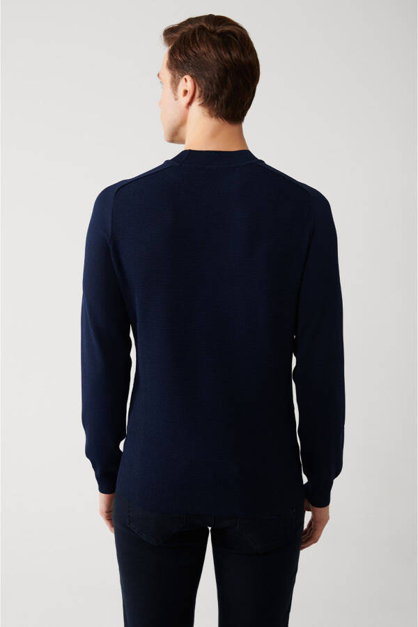 Men's Navy Rayon Knit Sweater - 4