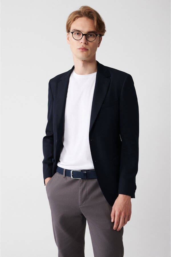 Men's Navy Slim Fit Jacket - 6