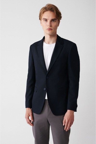 Men's Navy Slim Fit Jacket - 8