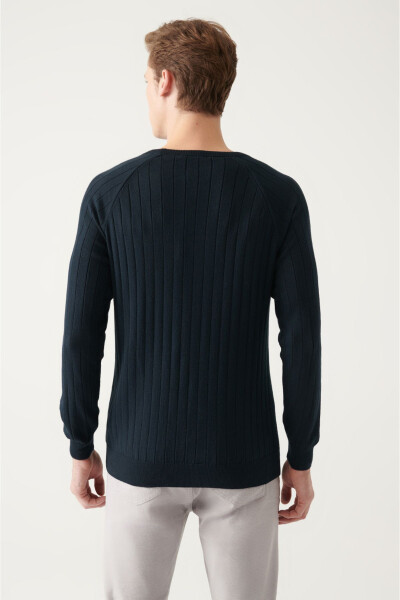 Men's Navy Slim Fit Jacquard Knit Sweater - 9