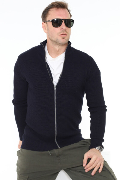 Men's Navy Stuttgart Organic Cotton Zippered Knit Cardigan - 4