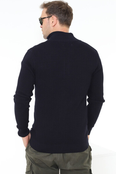 Men's Navy Stuttgart Organic Cotton Zippered Knit Cardigan - 5