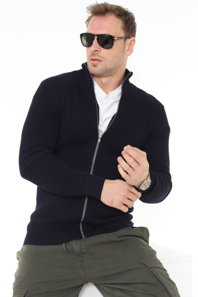 Men's Navy Stuttgart Organic Cotton Zippered Knit Cardigan - 6