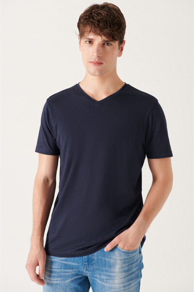 Men's Navy Ultrasoft V-Neck Plain Regular Fit Modal T-Shirt B001173 - 6