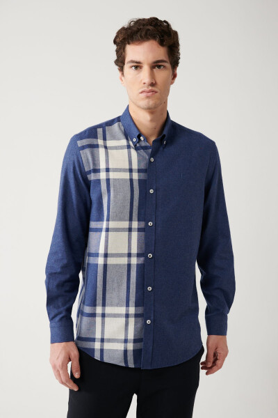 Men's Navy Unisex Lumberjack Shirt Buttoned Collar 100% Cotton Plaid Flannel Comfort Fit A32y2119 - 8