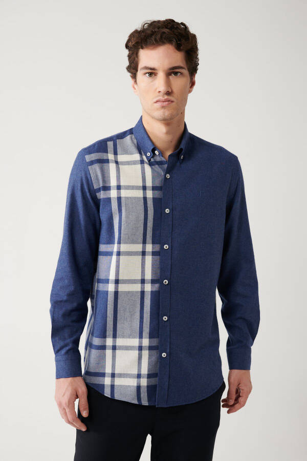 Men's Navy Unisex Lumberjack Shirt Buttoned Collar 100% Cotton Plaid Flannel Comfort Fit A32y2119 - 8