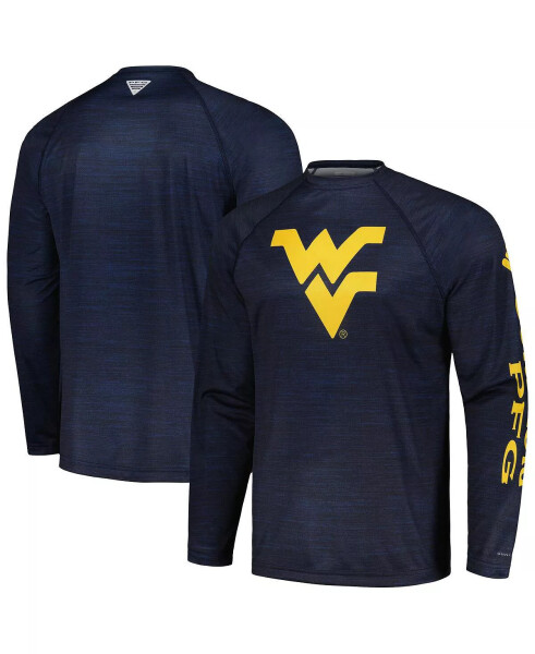 Men's Navy West Virginia Mountaineers PFG Terminal Tackle Omni-Shade Raglan Long Sleeve T-shirt Navy - 1