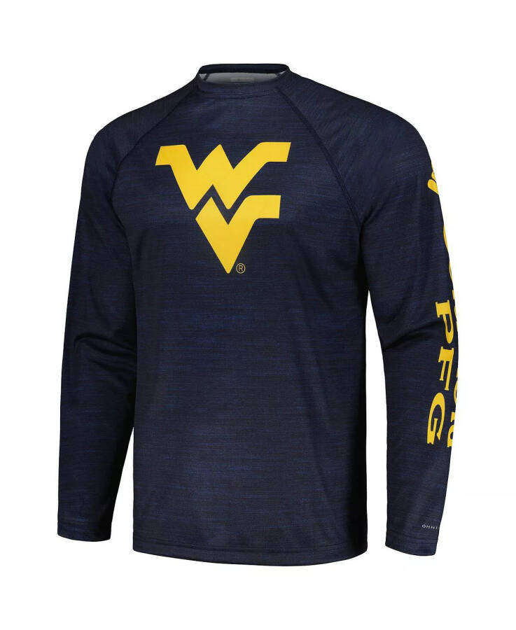 Men's Navy West Virginia Mountaineers PFG Terminal Tackle Omni-Shade Raglan Long Sleeve T-shirt Navy - 2