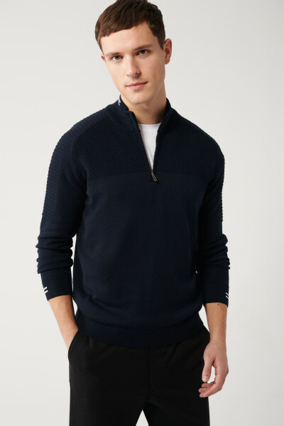 Men's Navy Wool Knit Sweater - 3