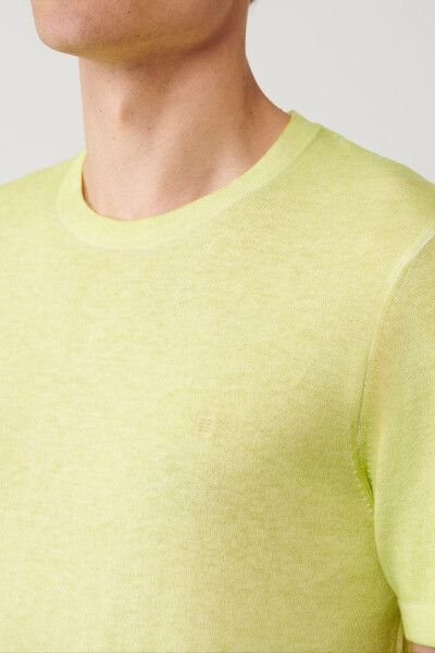 Men's Neon Green Crew Neck Garment Dyed Paint Effect Regular Fit Knit T-shirt A41y5074 - 7