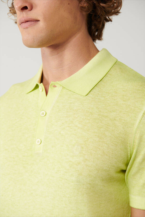 Men's Neon Green Polo Collar 3 Button Garment Dyed Regular Fit Knit T-shirt A41y5067 - 7