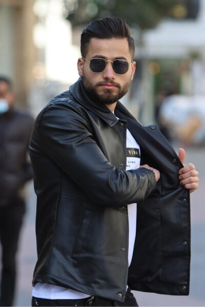 Men's New Season Black Leather Jacket - 5