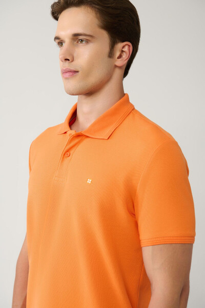 Men's Orange 100% Cotton Quick-Drying Regular Fit Non-Wrinkling Polo Collar T-shirt B001032 - 7