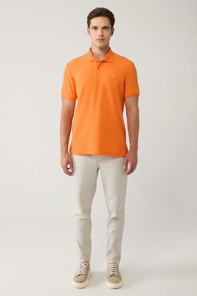 Men's Orange 100% Cotton Quick-Drying Regular Fit Non-Wrinkling Polo Collar T-shirt B001032 - 10