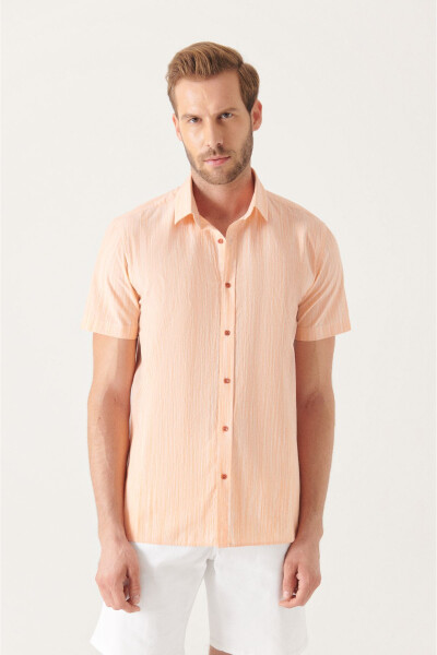 Men's Orange Wrinkled Short Sleeve Shirt A21y2034 - 6