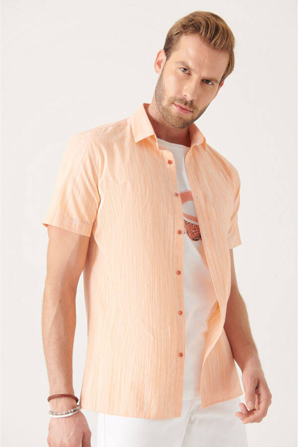 Men's Orange Wrinkled Short Sleeve Shirt A21y2034 - 3