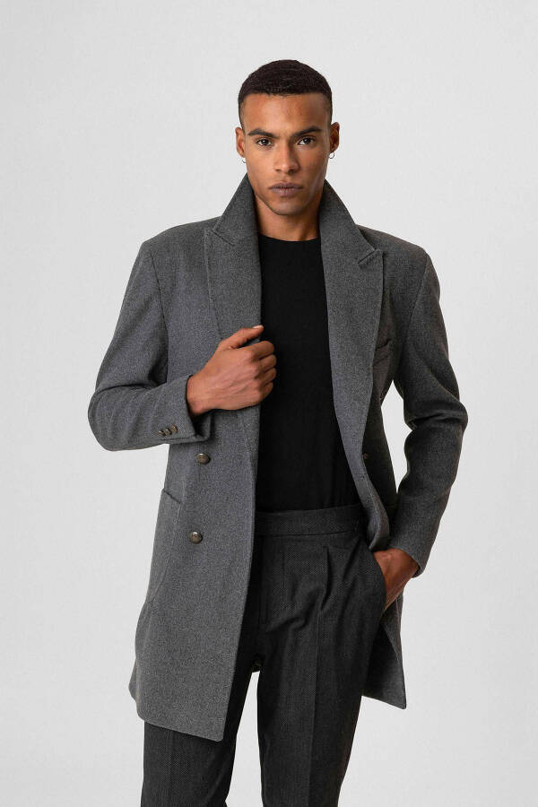 Men's Overcoat, Anthracite Double-Breasted Flap Pocket - 1