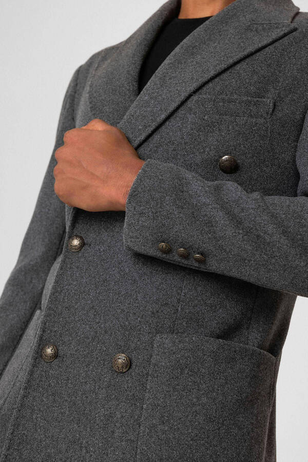 Men's Overcoat, Anthracite Double-Breasted Flap Pocket - 6