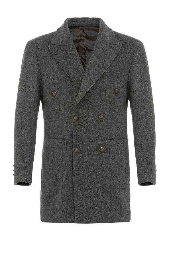 Men's Overcoat, Anthracite Double-Breasted Flap Pocket - 8