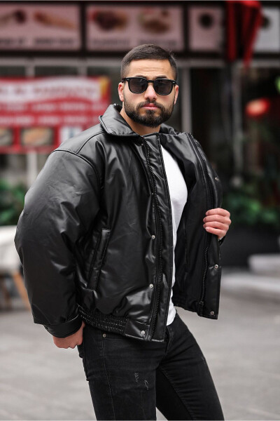 Men's Oversized Collar Leather Jacket - 2