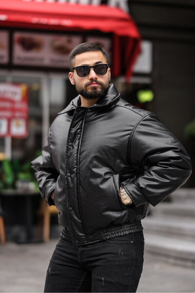 Men's Oversized Collar Leather Jacket - 6