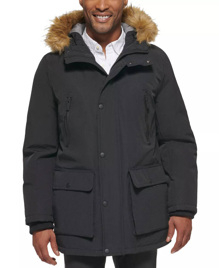 Men's Parka with a Faux Fur-Hood Jacket, Created for Macy's Black - 1