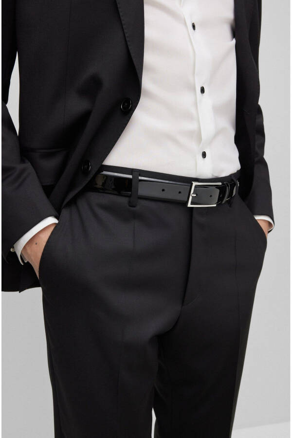 Men's Patent Leather Dress Belt with Silver Buckle, Black - 11