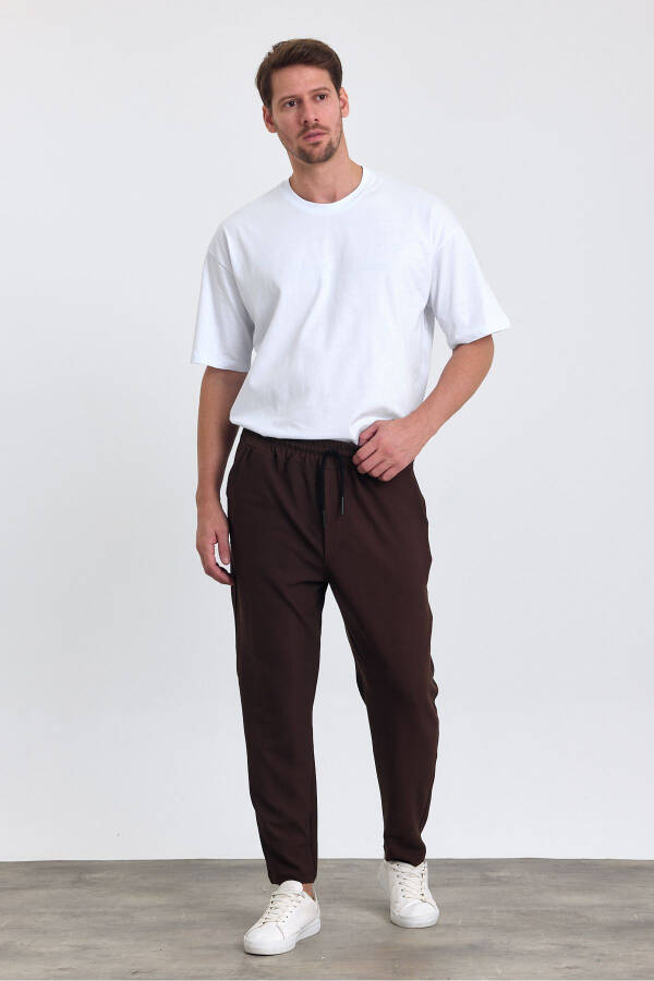 Men's Patterned Cotton Jogger Pants with Back Pockets, Elastic Waistband and Drawstring BROWN - 2