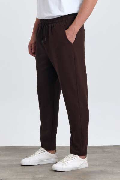 Men's Patterned Cotton Jogger Pants with Back Pockets, Elastic Waistband and Drawstring BROWN - 4