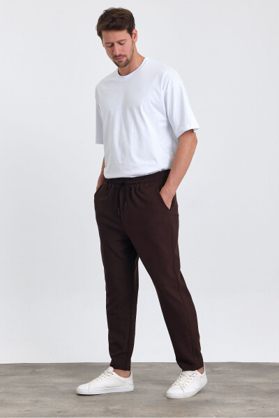 Men's Patterned Cotton Jogger Pants with Back Pockets, Elastic Waistband and Drawstring BROWN - 6